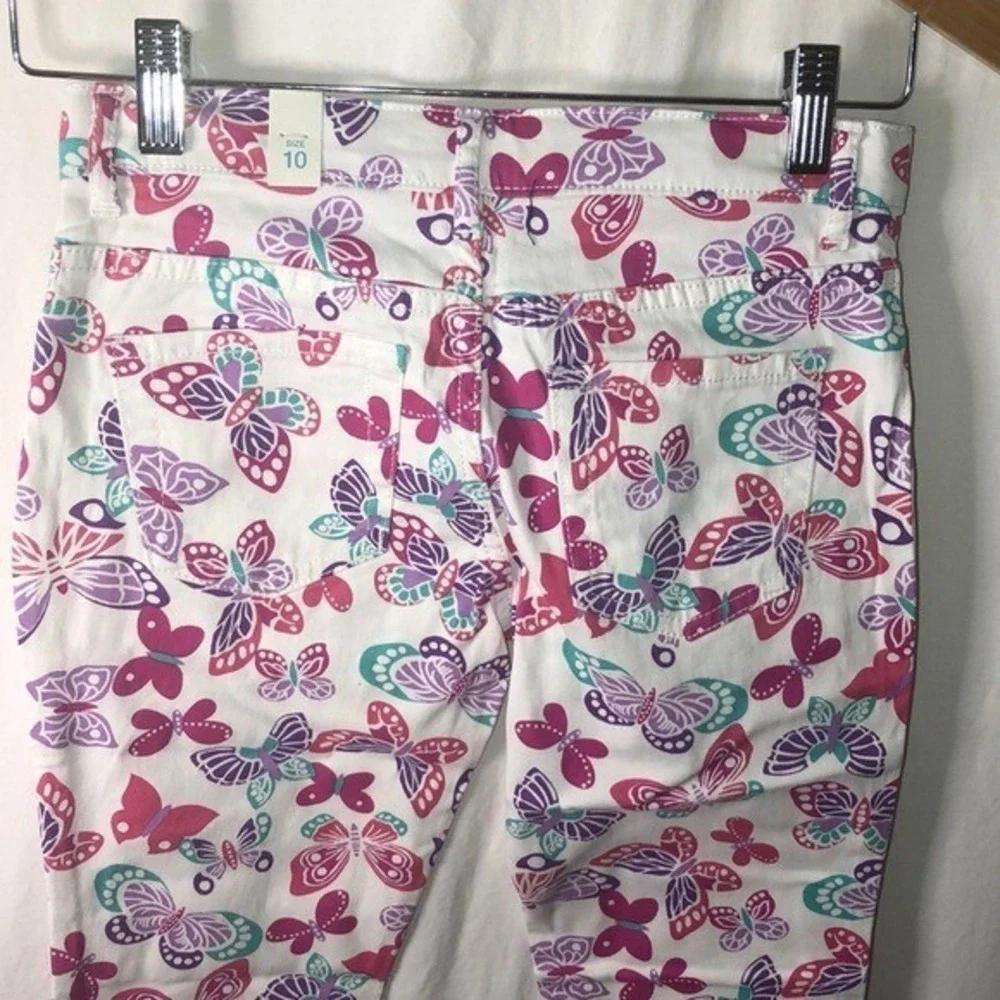 Children's Place Girls Slim Ankle Pants Sz 10 butterflies White Purple Princess‎